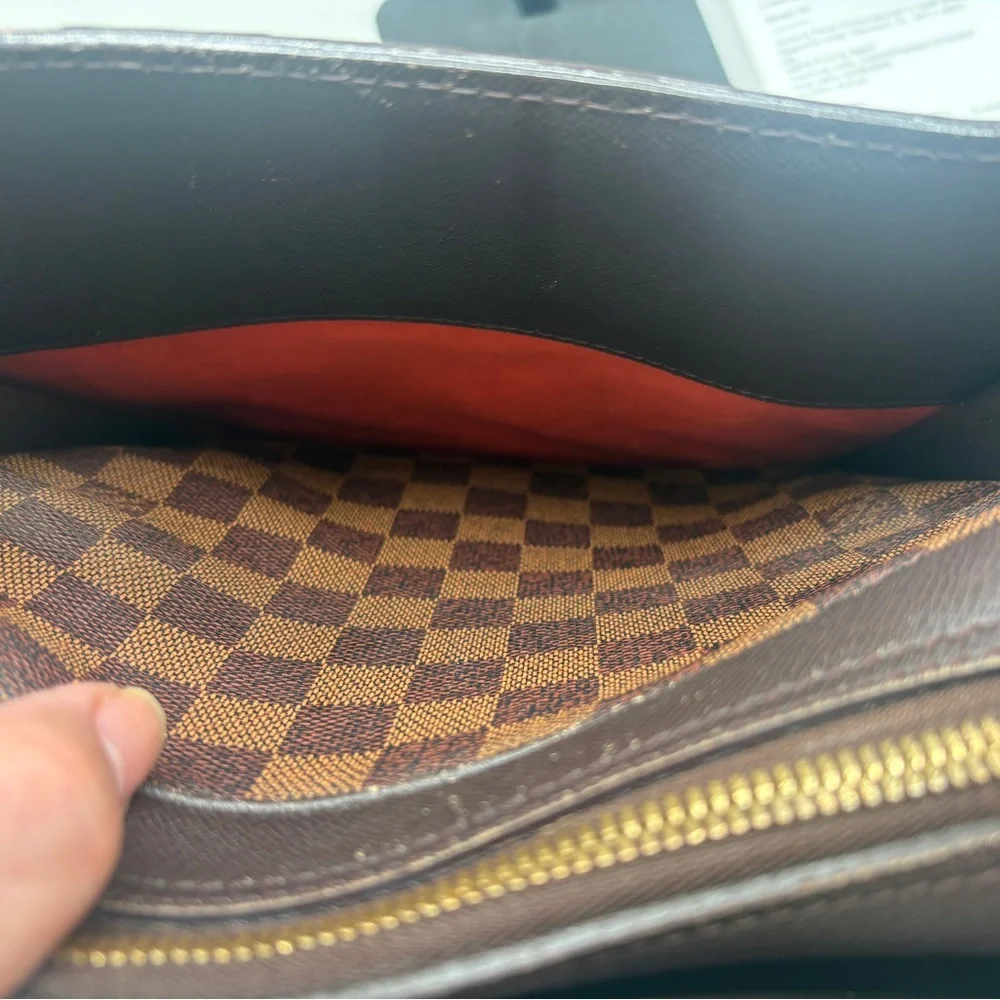 Louis Vuitton Damier Ebene Tatiana Handbag Brown Canvas Red Interior